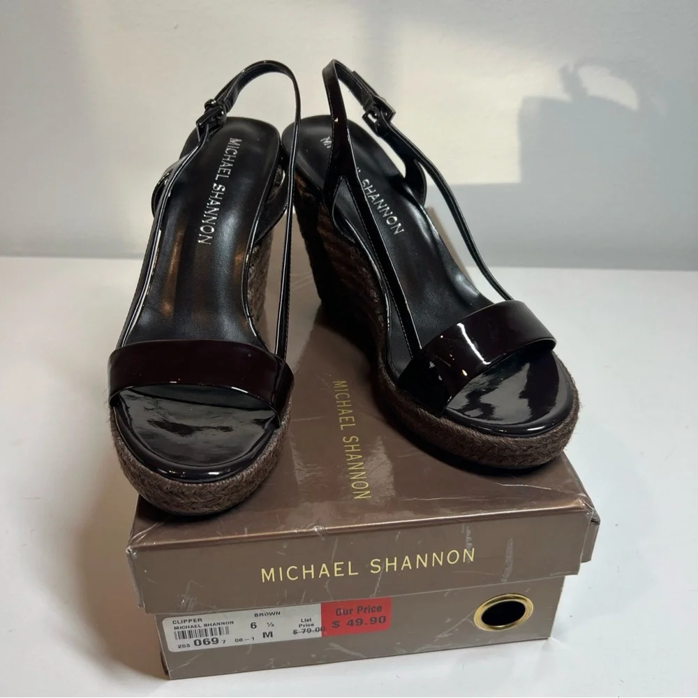 Michael Shannon Women’s Wedge Heels 6.5 Patent Leather Dark Brown